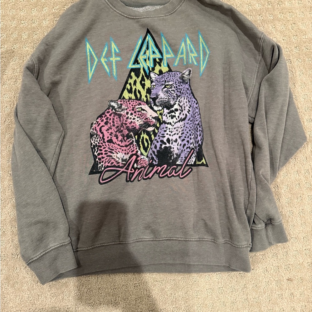 Altar'd State Gray Sweatshirt with Colorful Leopard Graphic